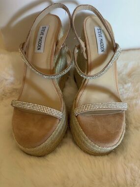 Steve Madden Tan Espadrille Wedges with Rhinestone Straps